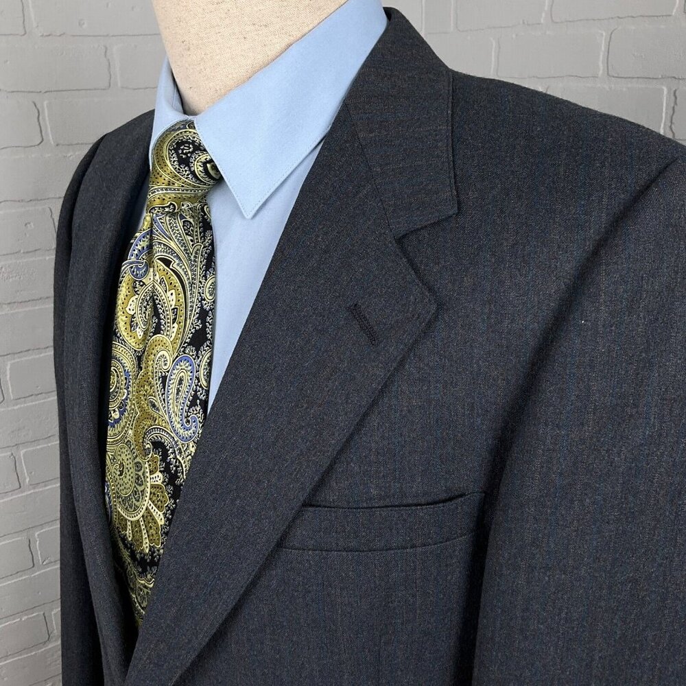 Evan Picone Blazer Men 42R Gray‎ Blue Stripe Classic Career Wool VTG USA 80s